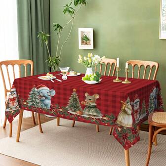 1/10 st. rutig duk med juldjur och julgran, vattentät och fläckbeständig, lätt att rengöra, lämplig för middag, picknick, matbord, fest, heminredning, inomhus- och utomhusbruk, finns i flera storlekar