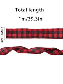 1pc Red & Black Plaid Ribbon, Christmas Satin Ribbon Suitable For DIY Bow, Gift Box Decoration, Party Decor, Handicrafts, Christmas Atmosphere, Theme Party, Holiday Celebration