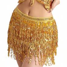 YYC Gold Wrap Belly Dance Sparkling Skirts Fringe Hip Scarf For Festival Fashion - AGoldSequinTasselWrapSkirt - Xem 2