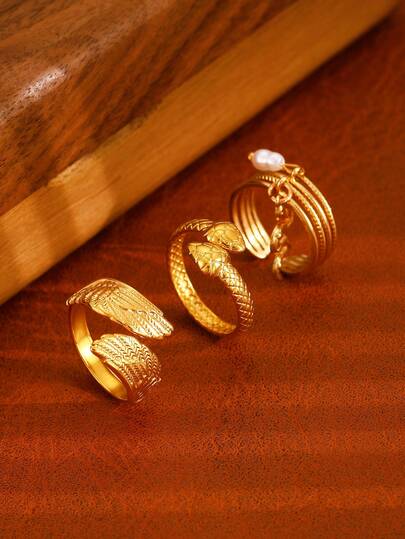 3pcs/Set Minimalist Stainless Steel Snake Pendant, Double-Headed Snake Ring Set, Suitable For Women's Daily Wear/Fashion Party