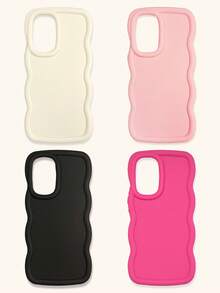 白色粉色酒红色黑色不对称波浪纹基础款手机壳4件套，多巴胺波浪纹手机壳，兼容和Galaxy 16/16 Pro Max/16 Pro/16 Plus，春季礼物，生日周年纪念，国际版，非国内版 - 彩色 - 查看 18