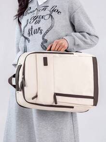 Khaki Oxford Cloth Casual Multifunctional Backpack, Unisex, No Print, Non-Washable, Dual Shoulder Straps, Large Capacity, Suitable For Travel And Outdoor Activities - Beige - View 10