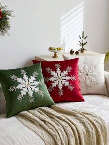 1 Stück Weihnachts-Kissen-Bezug mit grünen Pailletten-Schneeflocken-Stickerei, geeignet für Innenraum-Dekoration, Weihnachts-Deko-Kissenbezug, Kissenfüllung nicht enthalten - Grün - Übersicht 7