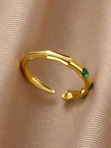 Anillos de acero inoxidable con junta de bambú para mujeres, anillo de dedo abierto chapado en oro de 18K con circonita cúbica, accesorios de joyería para fiestas de verano y vacaciones, regalos de Navidad para mejores amigas/mamá