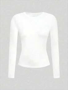 Women's High Stretch Solid Slim Fit&Regular Length Round Neck Long Sleeve T-Shirt&Tee,Minimalist,Suitable For Spring/Autumn&Fall/Winter,For Night Out/Holiday/Daily/Office/Home/Street/Travel/Airport/Brunch,Casual/Simple/Y2K/Elegant/Sexy/Street/Cute/Hot Girl,Fall Women Clothes,Winter Women Clothes,Halloween Clothes Women,Christmas Clothes,Teacher Outfits For Women, Going Out Tops Women,Date Night Outfits Women,Basic Tops,Korean Style