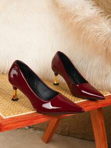 Fashionable Versatile Pointed Toe Low Vamp High Heel Shoes, Stylish Professional Women's Shoes, Elegant Lady Fashionable Low Vamp Women Pumps - Burgundy - View 5