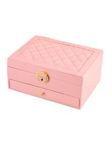 1pc Three-Layer Jewelry Storage Box, Dressing Table With Drawer Jewelry Storage Box, Gift Leather Jewelry Box, Portable Jewelry Storage Box, Desktop Storage Drawer Box, Stackable Storage Box, Can Store Watches, Necklaces, Rings, Pendants, Bracelets And Other Multi-Functional Jewelry Storage Boxes, Exterior With Locking Leather Design,
