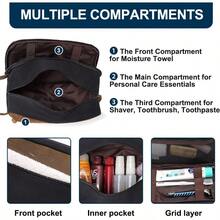 Toiletry Bag For Men Women Vintage Large Leather Canvas Wash Bag Dual Compartments Shaving Dopp Kit Portable Travel Accessory Black