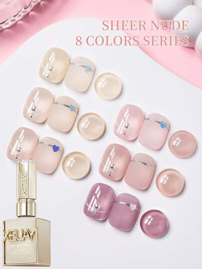  XEIJAYI 6色15ml冰透裸色凝胶指甲油套装，UV LED浸泡式指甲凝胶，半永久，DIY沙龙级美甲凝胶