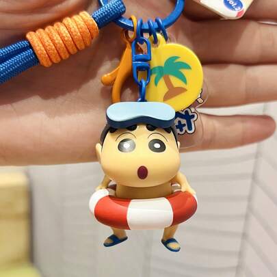 蜡笔小新日常生活系列 2 串饰，可爱卡通人物吊坠，耐用 PVC/ABS 材质，可连接设计，带迷你扣，日常滑稽动作和表情风格，包包钥匙扣装饰配件，送给动漫迷的完美礼物，可收藏的卡通装饰物