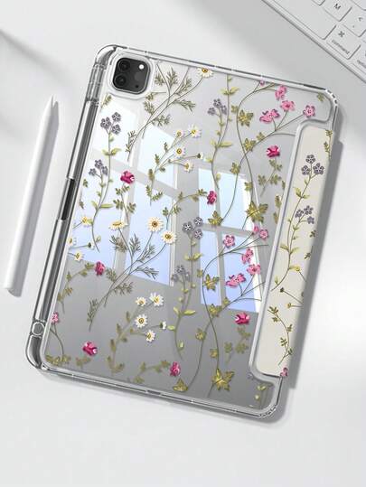The Beautiful And Cute Cartoon Flower And Grass Double-Sided Painted Acrylic Transparent Crystal Back Cover Is Shockproof And Suitable For IPad 7th Generation, 8th Generation (10.2 Inches), And 10th Generation. It Has A Built-In Pen Slot And Supports Sleep And Wake-Up Functions/Multiple Folding Stand Methods. These Are Halloween Gifts And New Year Gifts