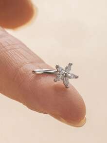 4pcs Fashion Charm Minimalist Copper Embedded Cubic Zirconia Clover Nostril Hoop, Fake Nose Piercing, Suitable For Women Daily Wear Body Jewelry, Piercing Accessory, Gift For Friend