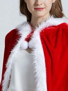 Chal navideño para adultos, disfraz de Papá Noel, capa navideña, disfraz de Papá Noel con capucha de peluche largo, disfraz navideño para juego de roles, cosplay, actuación en el escenario - Rojo - Ver 3