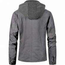 Men's Canvas Cotton Military Casual Field Jacket Outerwear With Removable Hood - Màu Xám nhạt - Xem 2