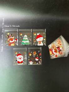 100pcs/Pack Cute Santa Claus, Christmas Tree, Snowman Pattern OPP Self-Sealing Bags, Transparent OPP Packaging Bags For Christmas Party Gifts & Decorations