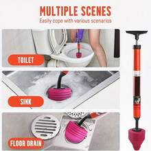 Toilet Uncloggers - Heavy Duty Air Pressure Toilet Drain, Sink & Shower Clog Clearer - Efficient Bathroom Unclogging Equipment - Ergonomic Handle Design - Red - View 7
