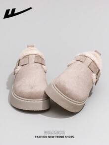 WARRIOR 1 双女式保暖内衬厚雪地靴，2025 秋冬新品，筒状设计，厚底，时尚短筒靴，一脚蹬，冬季保暖户外鞋 - 米色 - 查看 3