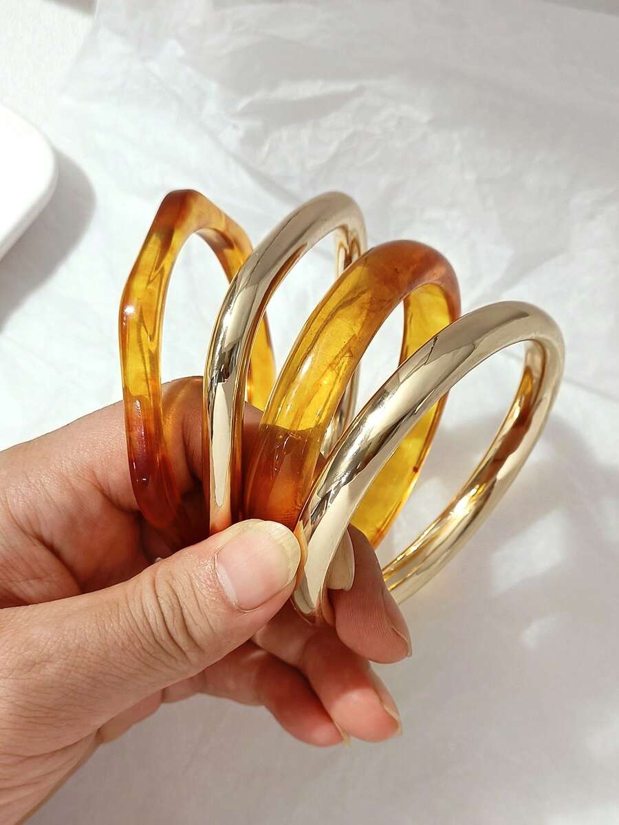 LADYCOCO Bộ 4 vòng tay nhựa acrylic nhiều lớp dày dặn kiểu cổ điển, phù hợp cho nữ, các cặp đôi, dự tiệc và đeo hàng ngày (Có thể có sự khác biệt nhỏ giữa ảnh và sản phẩm thực tế) (Vui lòng tham khảo bảng kích thước trong phần chi tiết để tìm kích thước phù hợp với cổ tay của bạn)