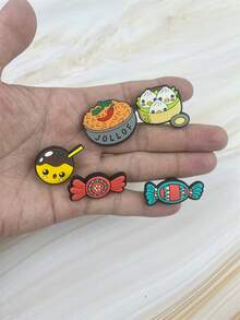 10 Peças/Conjunto Série de Alimentos Acessórios de Chinelo com Padrão Cartoon de Doces e Bebidas, Decoração DIY, Adequado para Presentes de Férias