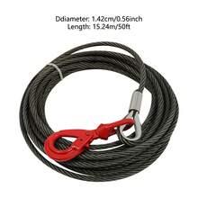 16inx50FT Wire Rope, Stainless Steel Wire Rope Cable With Swivel Hook And Self Locking Hook For Winch Operations, Lifting, Rigging, Towing (Red) - Red - View 8