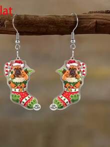 925 Silver 2D Tablet, 1 Pair Of Cartoon Santa Claus And Stocking Pendant Earrings - Red And White Earrings, Suitable For Women's Christmas Clothing, Christmas Gifts, Women's Autumn And Winter Jewelry, Fashionable Pendant Earrings - Autumn Design, Stainless Steel Hooks, Perfect For Thanksgiving, Holiday Shoppers, Daily Wear, Music Festivals