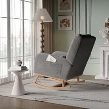 Caluself Upholstered Rocking Chair With High Back For Reading, Lounge Chair With Padded Cushion, Side Pocket And Armrests, Rocking Chair Made Of Plush Fabric, Fabric Lounge Chair With Wooden Legs, Cozy Beige Plush Fabric For Living Room And Bedroom - Xám - Xem 7