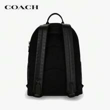 COACH West 35 Classic Zip-Top Large Capacity Signature Coated Canvas And Leather Backpack, Black Letter Print, For Men - Black - View 4