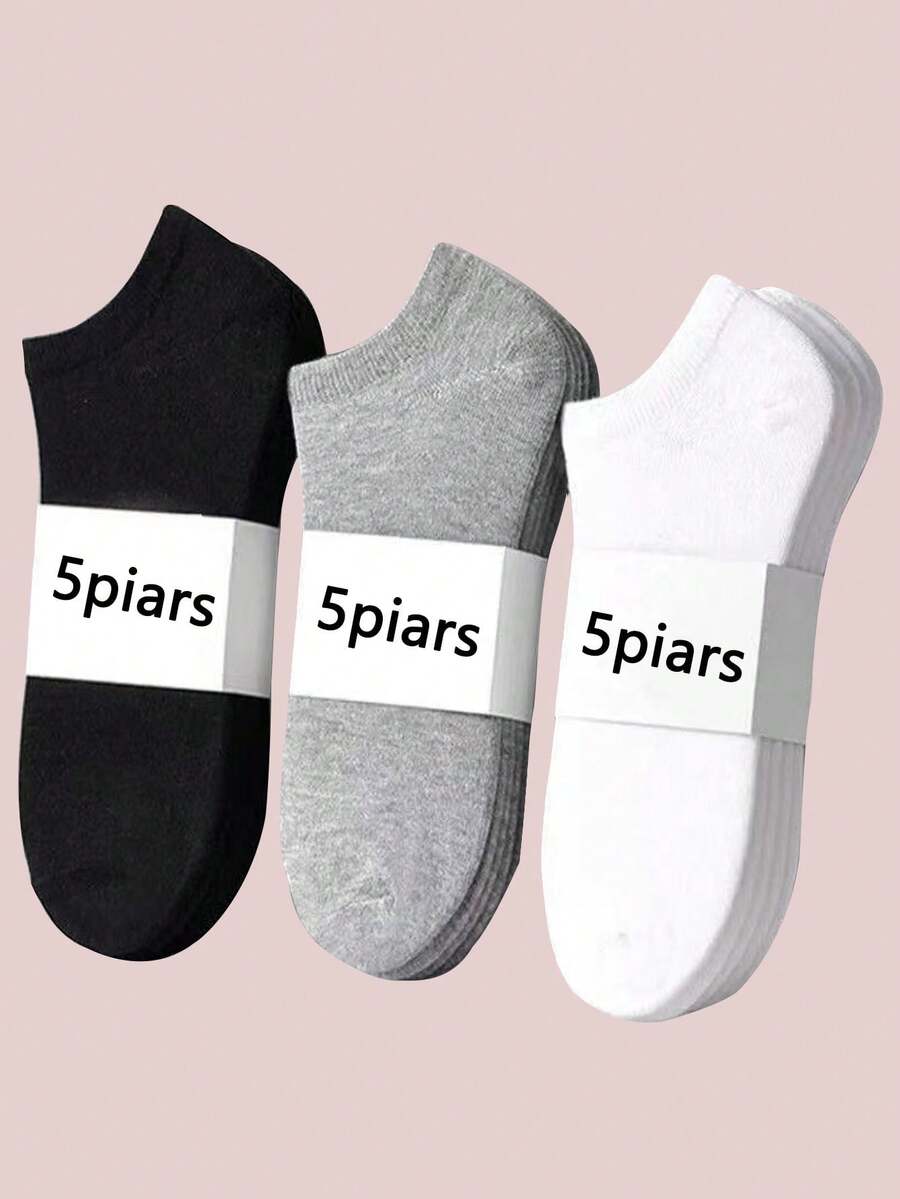 15 Pairs Solid Color Ankle Socks, Black/White/Gray Low-Cut Casual Socks, Comfortable Everyday Wear, Suitable For All Seasons