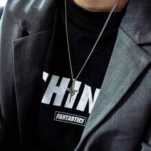 1 pieza Collar con colgante de cruz y círculo de acero inoxidable de estilo punk para hombres, adecuado para uso diario, fiesta, regalo de vacaciones
