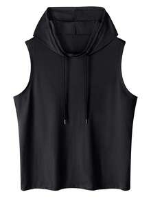 2pcs/Set Men Hooded Tank Top And Drawstring Shorts Casual Suit - Black - View 2
