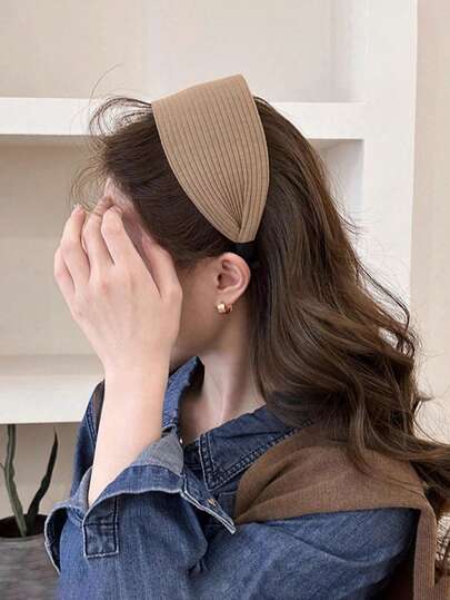 1pc Plain Knitted Headband, Simple Wide Hairband Suitable For Women And Girls For Daily Wear ,Diadema ,Hair Hoop