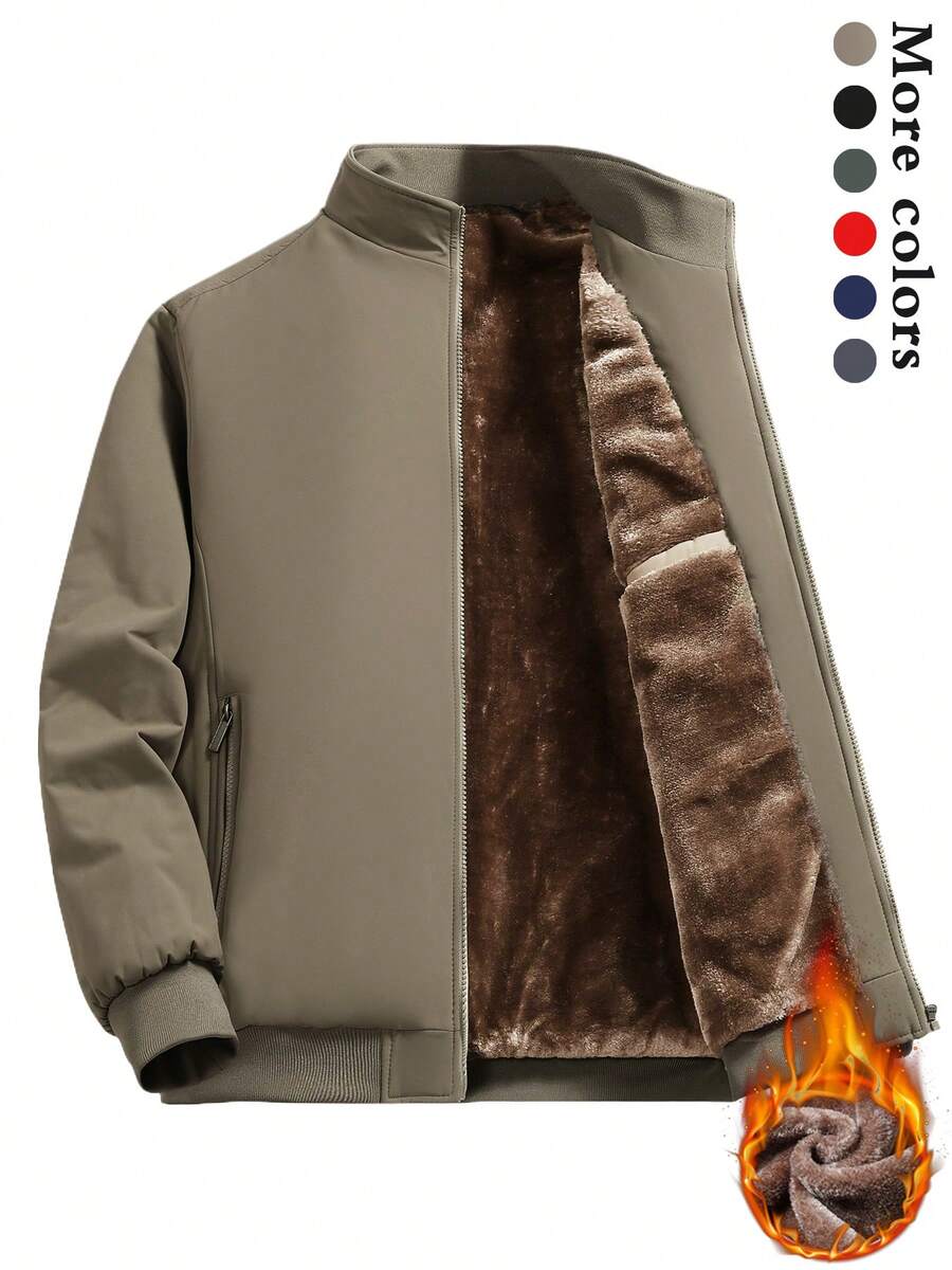 Thermal Lined Jacket, Fashionable, Warm, Casual, Suitable For Men's Daily And Outdoor Sports Wear In Autumn/Winter - Khaki - View 1