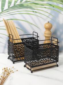 1 buc Suport pentru ustensile de bucătărie cu design clasic din metal gol, Suport dreptunghiular pentru tacâmuri din dantelă neagră - Pentru linguri, furculițe, bețișoare, teluri, capsule de cafea, articole de papetărie etc., Coș de depozitare decorativ pentru birou, ideal pentru organizarea casei, Depozitare decorativă, Cutii de depozitare și borcane, Coș de depozitare pentru decor de birou, Depozitare de Crăciun, Halloween, Ramadan