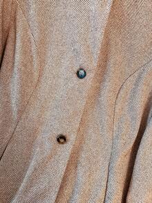 Plus Size Women Herringbone Pattern Woolen Fabric Stand Collar Single-Breasted Long Sleeve Mid-Length Blazer Jacket, Suitable For Commuting, Daily Wear, Dates, Airport In Autumn/Winter - Brown - View 8