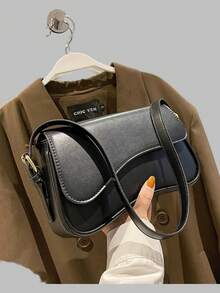 DareSee 中号翻盖包 优雅黑色 简约纯色翻盖腋下包 PU皮革质感包 时尚百搭包 音乐节 Y2K 节 返校季 秋季 圣诞节 冬季 圣诞礼物