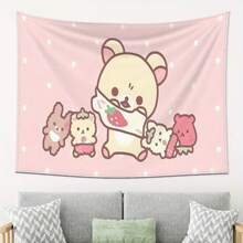 Korilakkuma Theme Tapestry   Suitable For Living Room Bedroom Office Home Room Party Decoration Live Broadcast Background Cloth   No Installation Required Party Room Decor - 彩色 - 查看 2