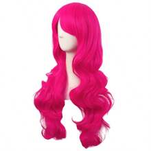28 Inch/70 Cm Charming Women Side Bangs Long Curly Full Hair Synthetic Wig Hot Pink - Hồng nóng - Xem 5