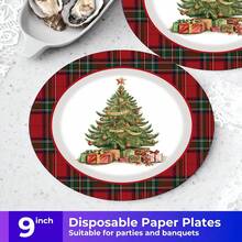 [New Arrivals For Christmas]Christmas Themed 100pcs/Set Disposable Tableware Set, Including 7-Inch Paper Plates, 9-Inch Cardboard, 9-Ounce Cups, Napkins, Suitable For Daily Gatherings, Birthday Parties, Bridal Showers, Baby Showers - Multicolor - View 5