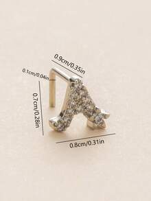 1pc 26 Letters Nose Ring Inlaid Shiny Zirconia Nose Stud Nail Ring L-Shaped Nose Nail Nose Piercing Ornament Female