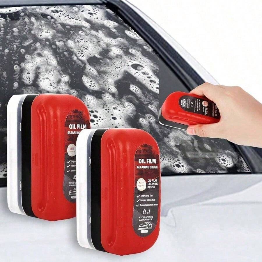 2 - Pack Automotive Oil Film Cleaning Brush Car U2013 Glass Cleaning Board, Anti - Fog Rain Glass Cleaner, Interior Exterior Use, Effective Oil Film Remover Windshield And Window Cleaning - 首字母 2PCS - 查看 1