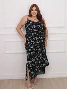 Women's Plus Size Printed Long Dress - 黑色 - 查看 1