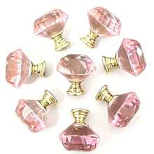 8pcs Pink Quartz Color Cabinet Knobs, Brushed Brass Dresser Knobs, Dresser Hardware Suitable For Wardrobe, Closet And Cabinet Round Vintage Drawer Pulls - Pink - View 2