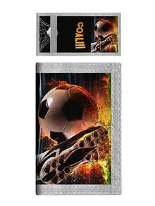 Kids/Teens Cartoon Football Pattern Trifold Wallet, Zipper Pocket Coin Purse With Key Chain, Durable Polyester Material, Suitable For Daily Use, Christmas, Birthday Gift - Multicolor - View 8