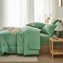 VOLTITO LEAF STORY 3pcs Ultra Soft Microfiber Comforter Sets, Queen Size Quilts Bedding Set With Pillow Shams, King Size Lightweight Quilts All Sizes, Soft Bed Coverlets For All Seasons, Modern Style Mattress, Squares Pattern Blankets - màu xanh lá - Xem 3