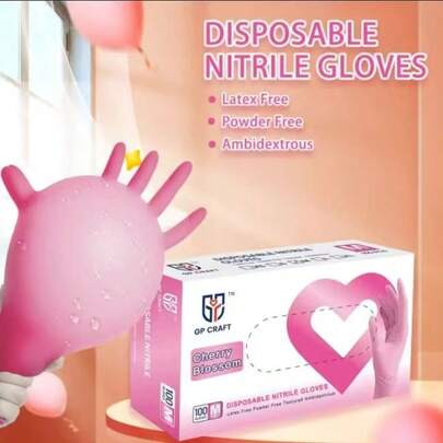 100pc Disposable Nitrile 4-Mil Latex Free Tattto Nail Hair Salon Cleaning Gloves