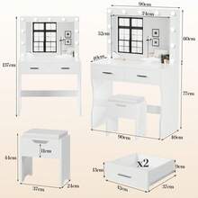 Devoko Dressing Table With Stool, 90 X 40 Cm Vanity Unit With Large Mirror, 2 Drawers, Modern Dressing Table, White - White - View 7