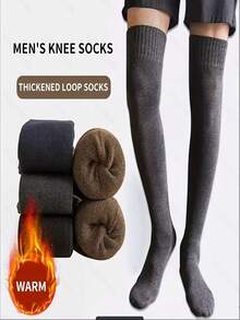 1/2/3双装男士加厚保暖长筒袜，过膝袜，保暖毛巾袜，适合父亲节礼物，成人及老年人适用，冬季室内外运动保暖舒适。 - 彩色 - 查看 3