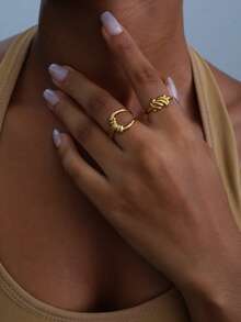 2pcs Minimalist Stainless Steel Open Ring, Fashionable Niche Design, Versatile - Golden 21 - View 3