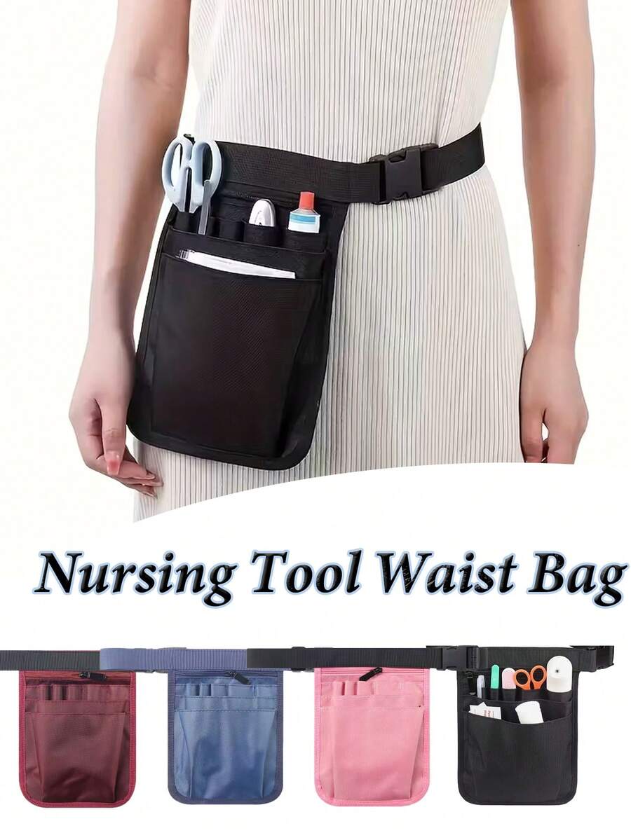Sac de taille pour outils de soins infirmiers - Ceinture à outils en polyester, fermeture éclair, noir, lavable en machine, sac de rangement pour personnel médical professionnel, conception de rangement sécurisée, accessoires d'infirmière, simple et pratique, durable