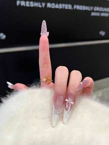 10 片纯手工制作可穿戴指甲长椭圆形指甲形状按压指甲 - 彩色 - 查看 6